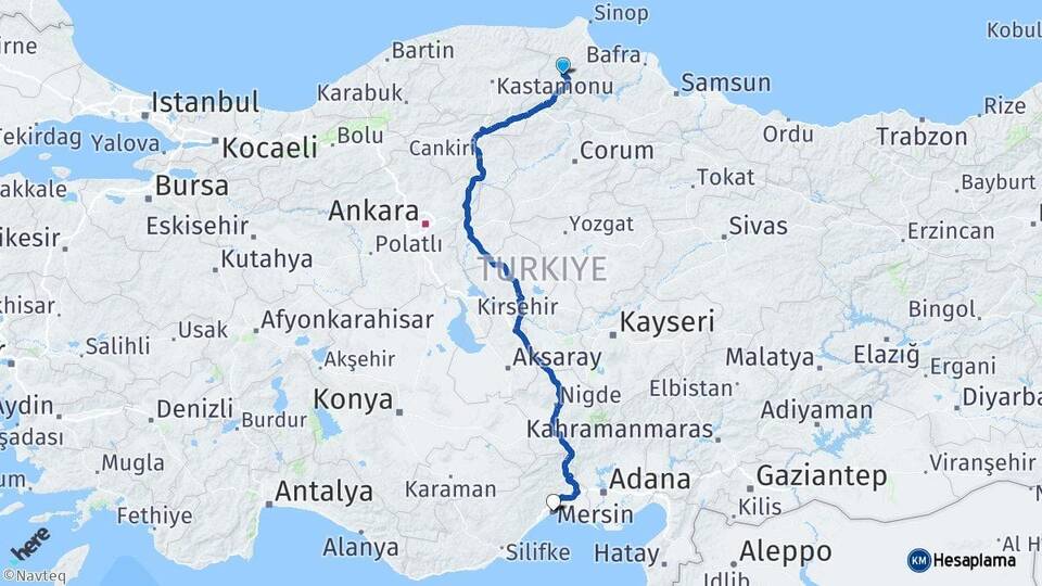 Sinop Boyabat Mersin Arası Kaç Km - Yol Haritası