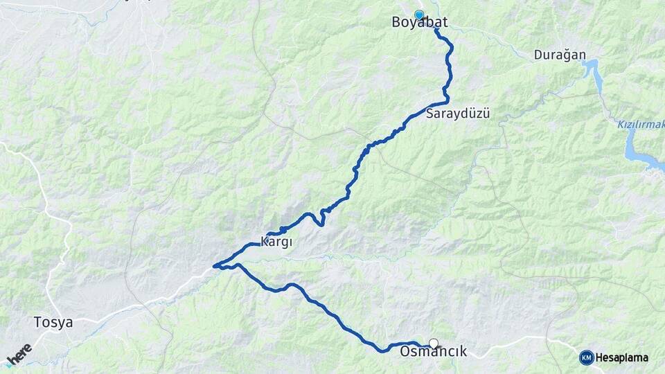 Sinop Boyabat Osmancık Çorum Arası Kaç Km - Yol Haritası