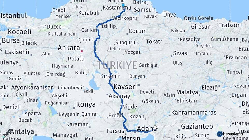 Sinop Boyabat Osmaniye Arası Kaç Km - Yol Haritası