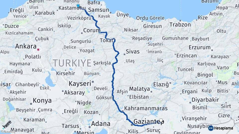 Sinop Boyabat Şanlıurfa Arası Kaç Km - Yol Haritası