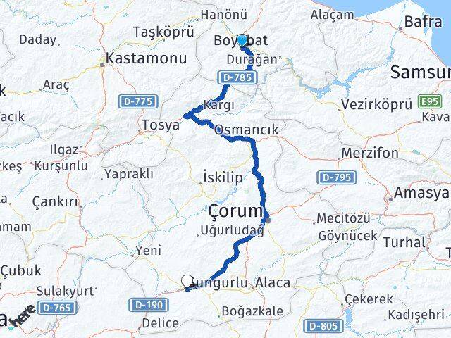 Sinop Boyabat Sungurlu Çorum Arası Kaç Km - Yol Haritası