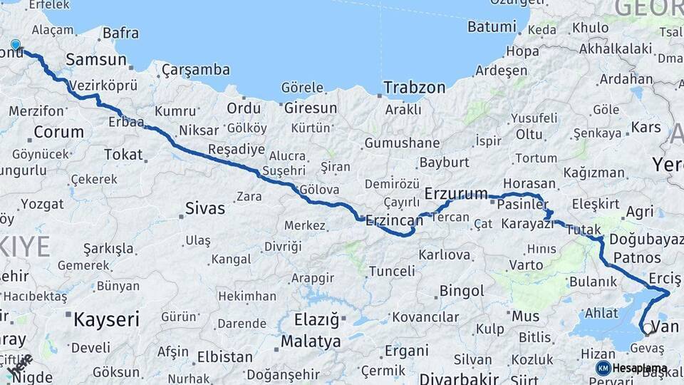Boyabat Van Arası Kaç Km - Yol Tarifi