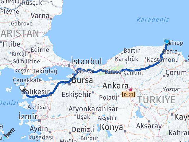 Sinop Bozcaada Çanakkale Arası Kaç Km - Yol Haritası