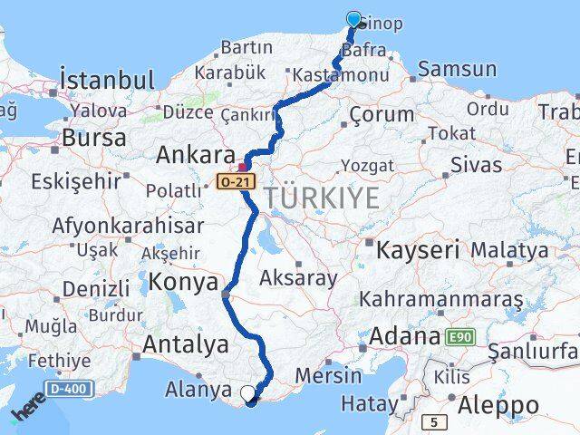 Sinop Bozyazı Mersin Arası Kaç Km - Yol Haritası