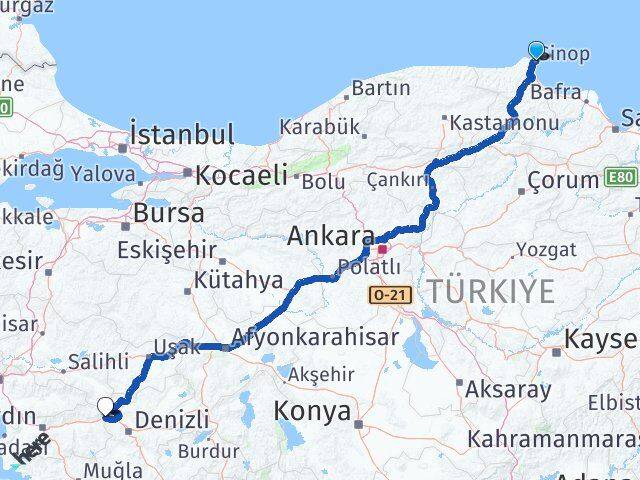 Sinop Buharkent Aydın Arası Kaç Km - Yol Haritası