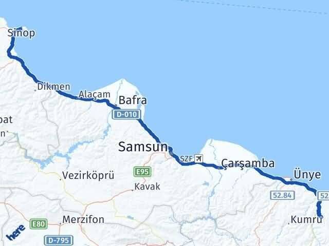 Sinop Çamaş Ordu Arası Kaç Km - Yol Haritası