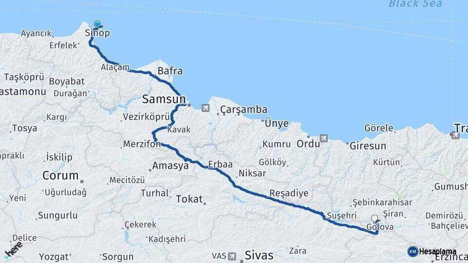 Sinop Çamoluk Giresun Arası Kaç Km - Yol Haritası