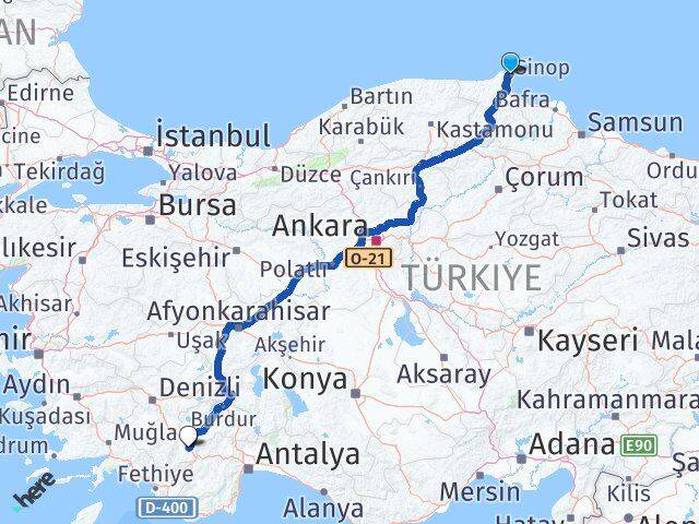 Sinop Çavdır Burdur Arası Kaç Km - Yol Haritası