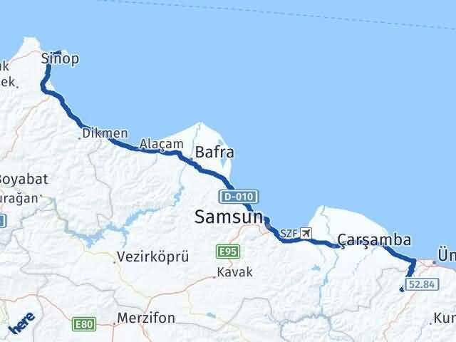 Sinop Çaybaşı Ordu Arası Kaç Km - Yol Haritası