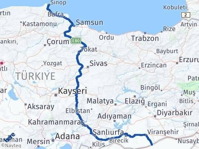 Sinop Ceylanpınar Şanlıurfa Arası Kaç Km - Yol Haritası