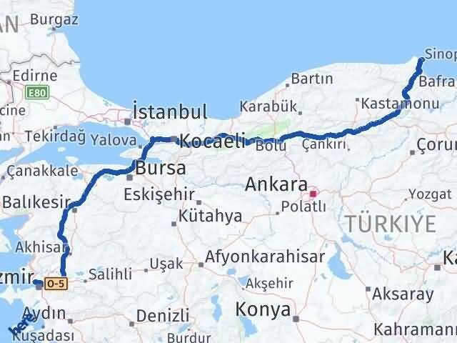 Sinop Çiğli İzmir Arası Kaç Km - Yol Haritası