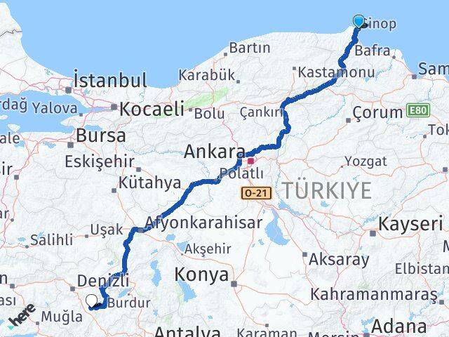 Sinop Corum Acıpayam Denizli Arası Kaç Km - Yol Haritası