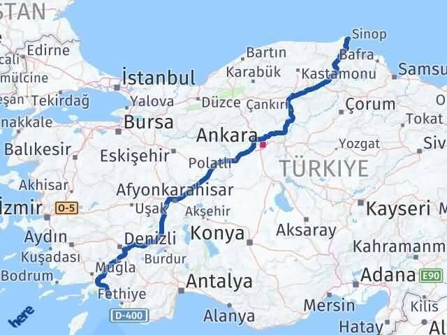 Sinop Dalaman Muğla Arası Kaç Km - Yol Haritası