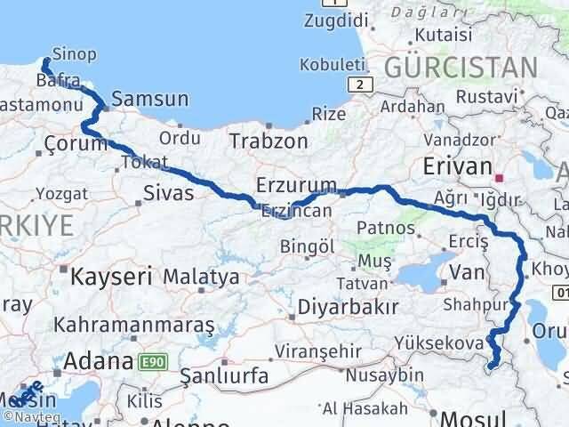 Sinop Derecik Hakkari Arası Kaç Km - Yol Haritası