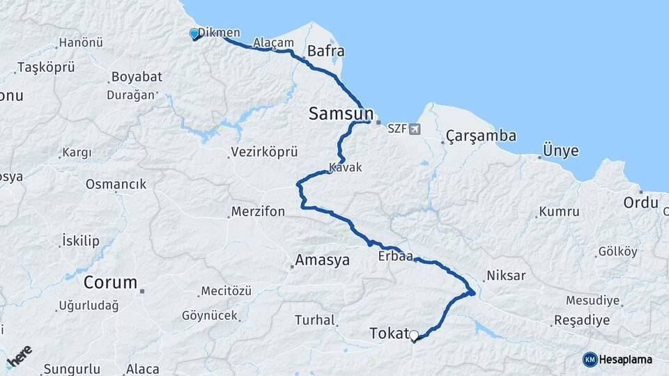 Dikmen Tokat Arası Kaç Km - Yol Tarifi