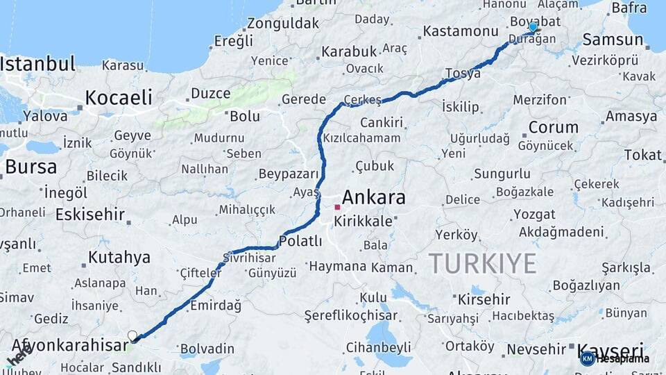 Durağan Afyonkarahisar Arası Kaç Km - Yol Tarifi