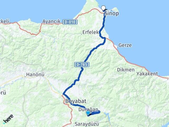 Alpaşalı Sinop Havalimanı Arası Kaç Km - Yol Tarifi