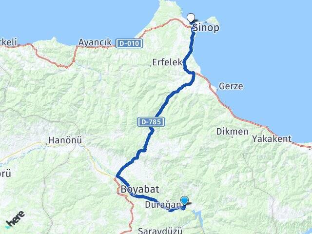 Altınkaya Sinop Havalimanı Arası Kaç Km - Yol Tarifi