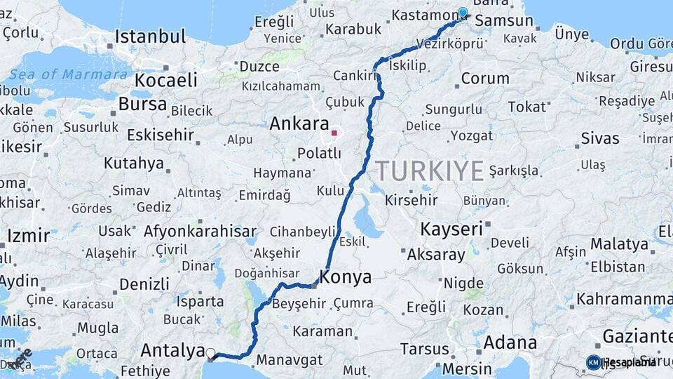 Durağan Antalya Arası Kaç Km - Yol Tarifi