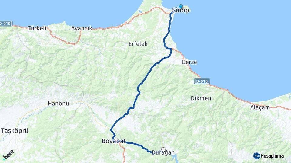 Sinop Durağan Arası Kaç Km - Yol Haritası