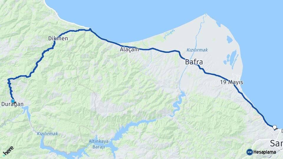 Sinop Durağan Atakum Samsun Arası Kaç Km - Yol Haritası
