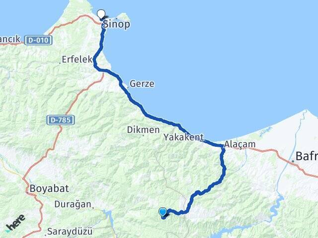 Beyardıç Sinop Havalimanı Arası Kaç Km - Yol Tarifi