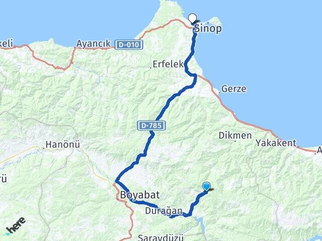 Boyalıca Sinop Havalimanı Arası Kaç Km - Yol Tarifi
