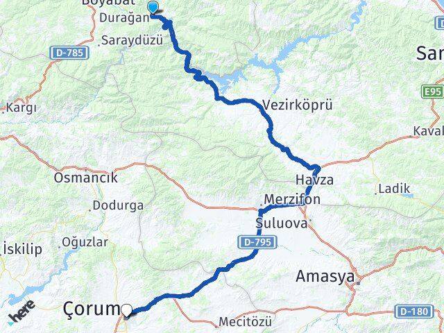 Sinop Durağan Çorum Arası Kaç Km - Yol Haritası