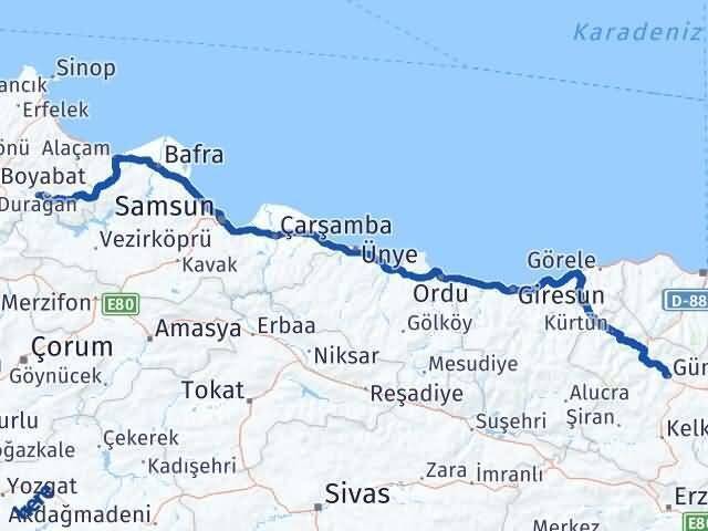 Durağan Gümüşhane Arası Kaç Km - Yol Tarifi