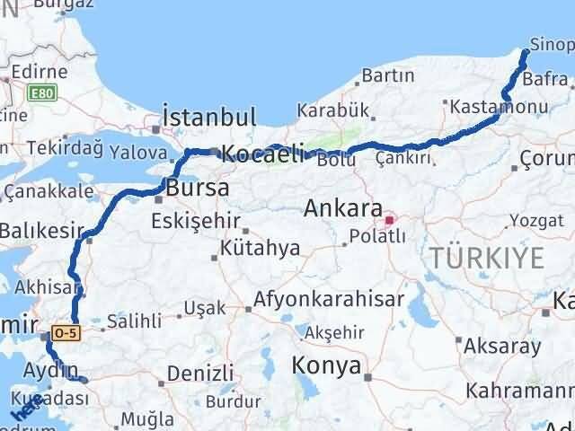 Sinop Efeler Aydın Arası Kaç Km - Yol Haritası