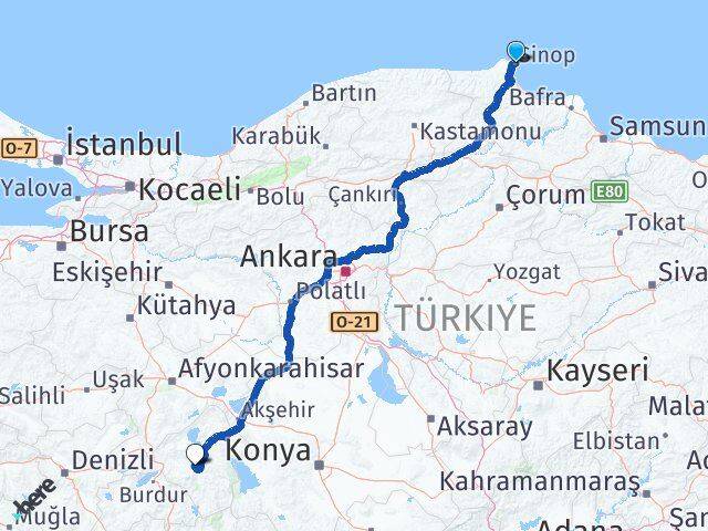 Sinop Eğirdir Isparta Arası Kaç Km - Yol Haritası