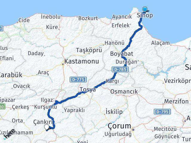 Sinop Eldivan Çankırı Arası Kaç Km - Yol Haritası