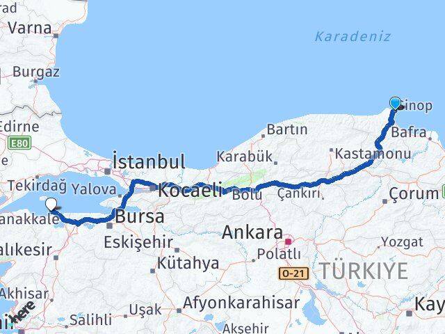 Sinop Erdek Balıkesir Arası Kaç Km - Yol Haritası