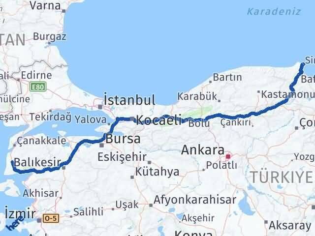 Sinop Ezine Çanakkale Arası Kaç Km - Yol Haritası