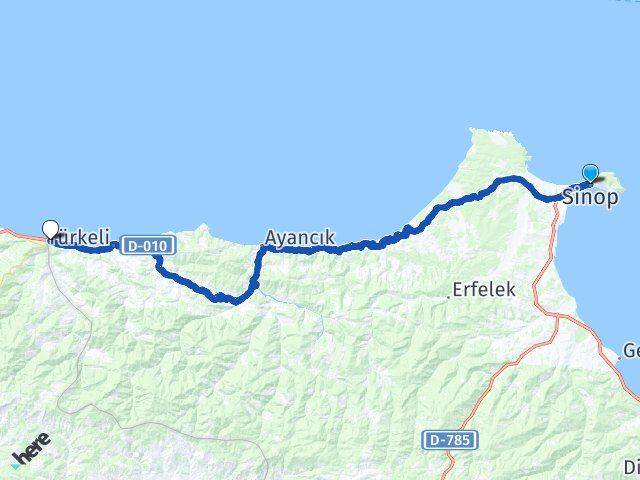 Sinop Gencek Türkeli Arası Kaç Km - Yol Haritası