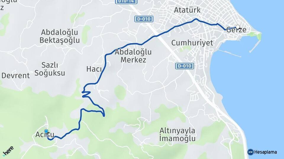 Acısu Gerze Arası Kaç Km - Yol Tarifi