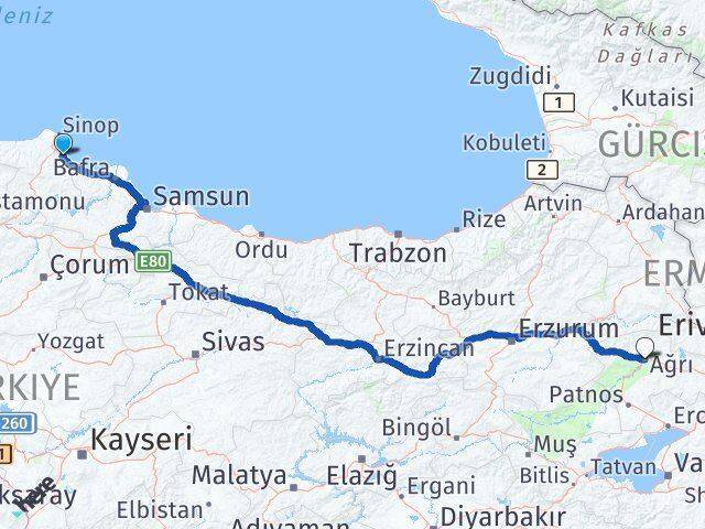Gerze Ağrı Arası Kaç Km - Yol Tarifi