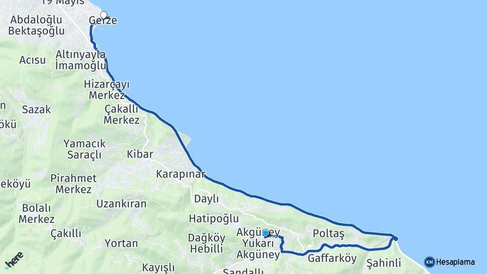 Akgüney Gerze Arası Kaç Km - Yol Tarifi