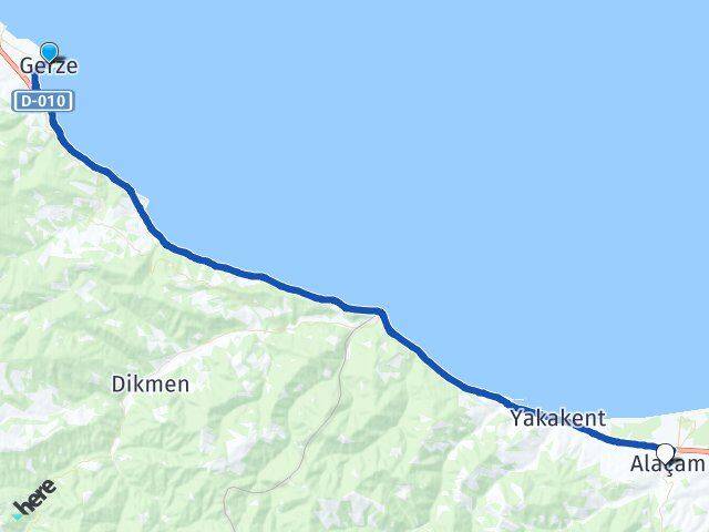 Sinop Gerze Alaçam Samsun Arası Kaç Km - Yol Haritası
