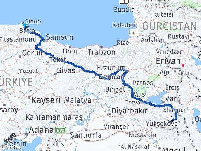 Gerze Hakkari Arası Kaç Km - Yol Tarifi