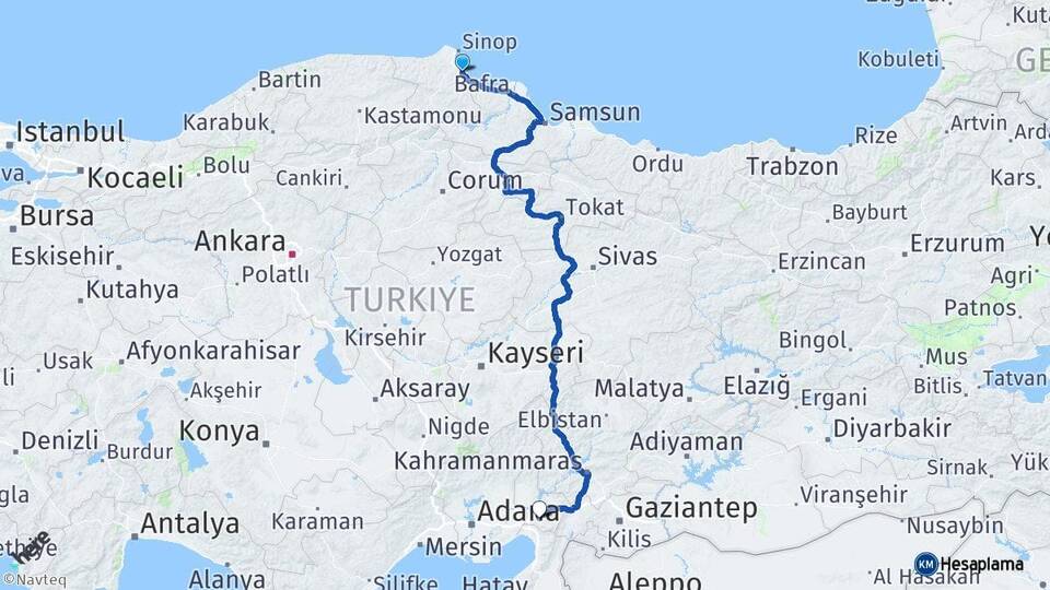 Sinop Gerze Osmaniye Arası Kaç Km - Yol Haritası