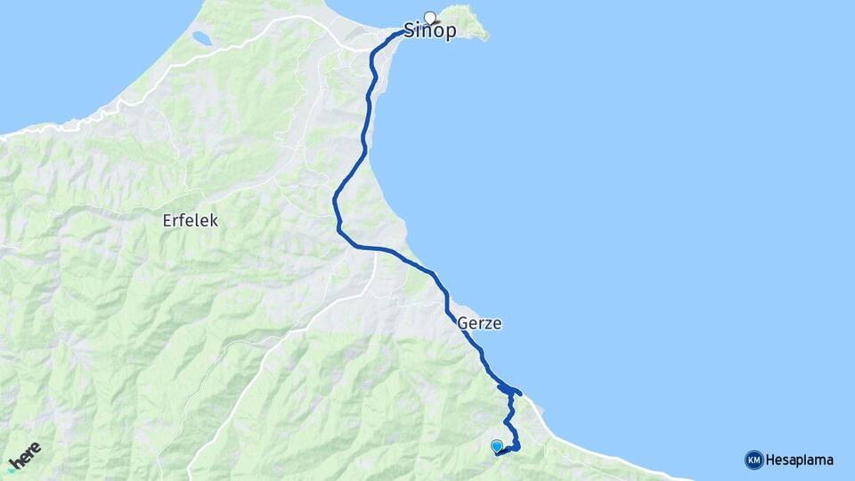 Sinop Gerze Yenikent Arası Kaç Km - Yol Haritası