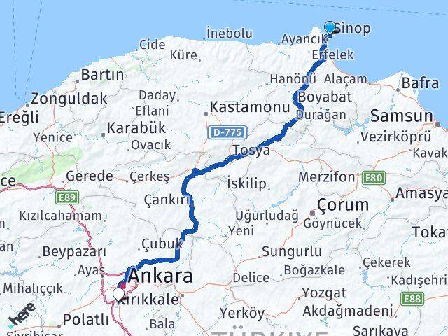 Sinop Gölbaşı Ankara Arası Kaç Km - Yol Haritası