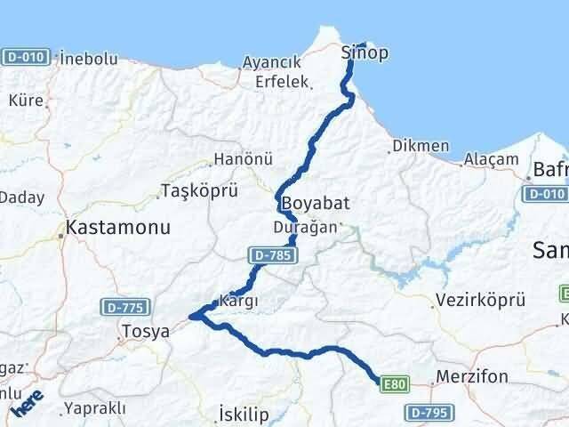 Sinop Gümüşhacıköy Amasya Arası Kaç Km - Yol Haritası