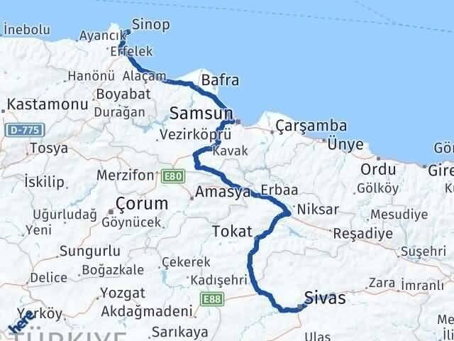 Sinop Hafik Sivas Arası Kaç Km - Yol Haritası