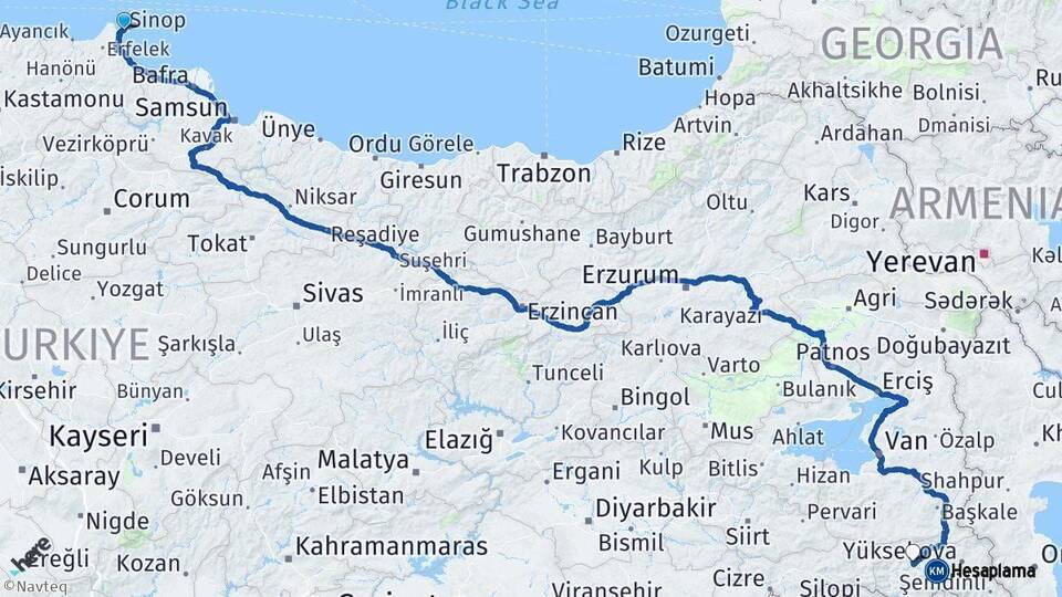 Sinop Hakkari Arası Kaç Km - Yol Haritası