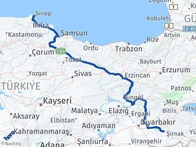 Sinop Hasankeyf Batman Arası Kaç Km - Yol Haritası