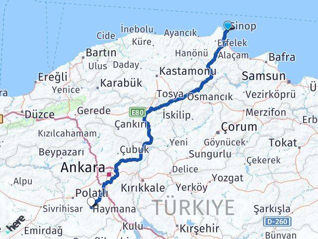 Sinop Haymana Ankara Arası Kaç Km - Yol Haritası
