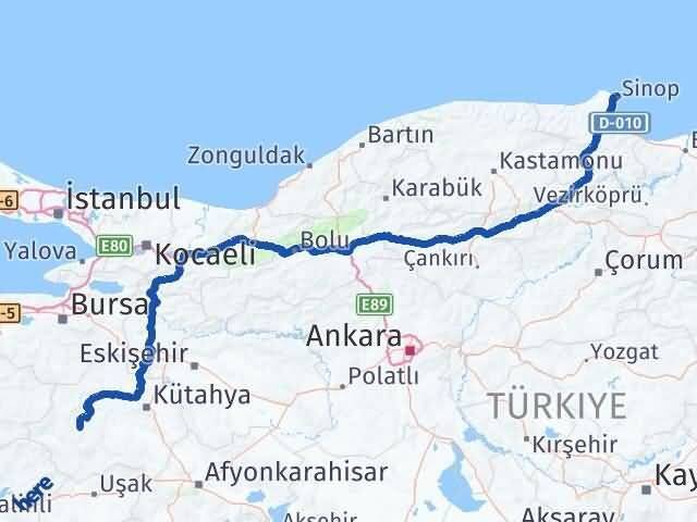 Sinop Hisarcık Kütahya Arası Kaç Km - Yol Haritası