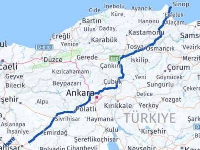 Sinop İscehisar Afyonkarahisar Arası Kaç Km - Yol Haritası